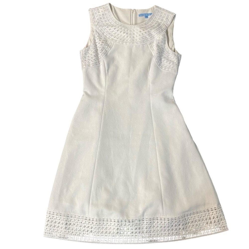 Antonio Melani White Textured A-Line Knee Length Dress Size 4